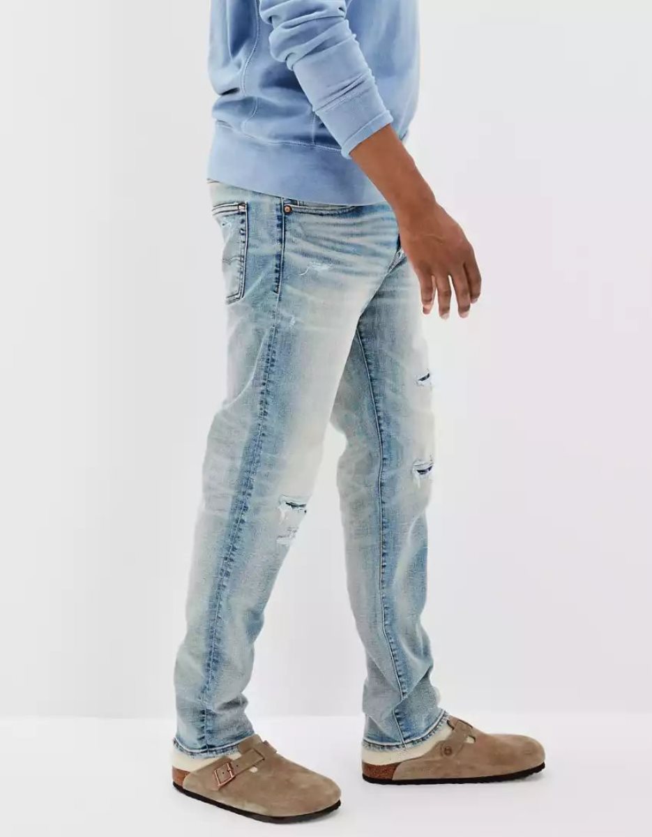 Jean American Eagle AE AirFlexPatched Baggy Indigo Homme | ICU-29570089